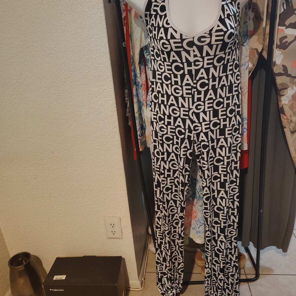 Source Unknown Monochrome Text Jumpsuit